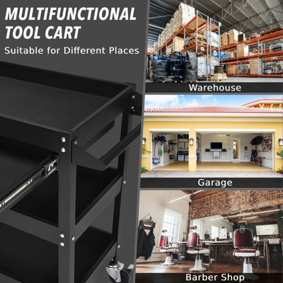 Costway 3-Tray Tool Cart Rolling Utility Cart Tray Organizer w/ Drawer & Wheels - 5