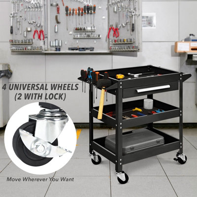 Costway 3-Tray Tool Cart Rolling Utility Cart Tray Organizer w/ Drawer & Wheels - 6