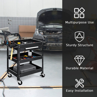Costway 3-Tray Tool Cart Rolling Utility Cart Tray Organizer w/ Drawer & Wheels - 7