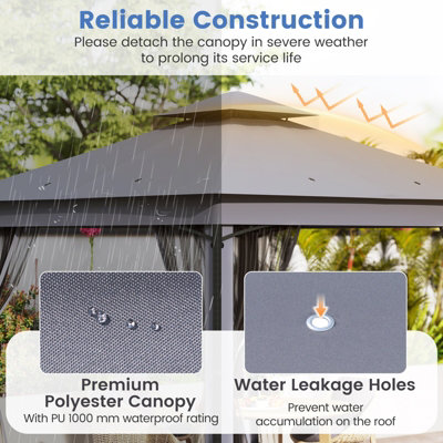 COSTWAY 3 X 3 M Patio Gazebo Outdoor Double-Roof Canopy Tent w/ Mesh ...