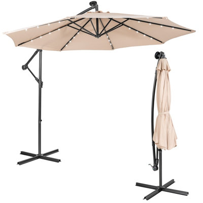 Costway 3 x 3m Cantilever Parasol Backyard Patio Offset Umbrella w/ 32 Solar-Powered LED Lights