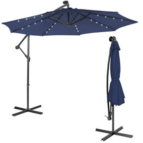 Costway 3 x 3m Cantilever Parasol Backyard Patio Offset Umbrella w/ 32 Solar-Powered LED Lights