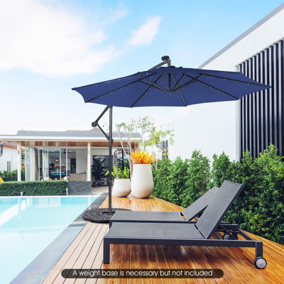 Costway 3 x 3m Cantilever Parasol Backyard Patio Offset Umbrella w/ 32 Solar-Powered LED Lights - 3