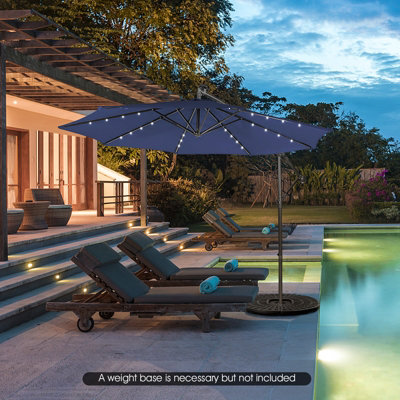 Costway 3 x 3m Cantilever Parasol Backyard Patio Offset Umbrella w/ 32 Solar-Powered LED Lights - 4