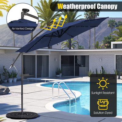 Costway 3 x 3m Cantilever Parasol Backyard Patio Offset Umbrella w/ 32 Solar-Powered LED Lights - 5