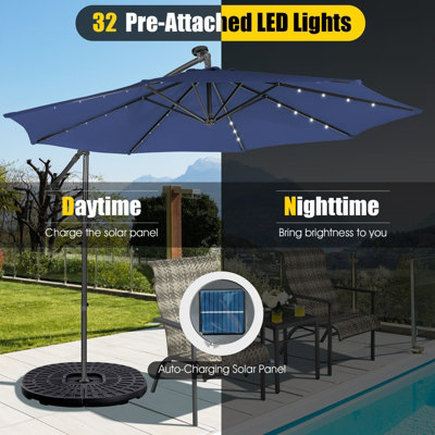Costway 3 x 3m Cantilever Parasol Backyard Patio Offset Umbrella w/ 32 Solar-Powered LED Lights - 6