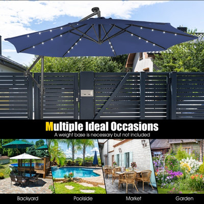 Costway 3 x 3m Cantilever Parasol Backyard Patio Offset Umbrella w/ 32 Solar-Powered LED Lights - 9