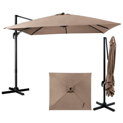 Costway 3 x 3m Garden Cantilever Parasol 3 Positions Adjustable Square Overhanging Umbrella