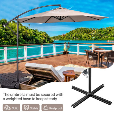 Costway 3 x 3m Patio Offset Umbrella Backyard Garden Cantilever Parasol w/ 8 Ribs - 4