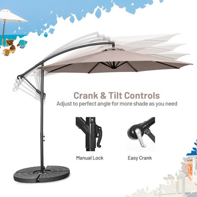 Costway 3 x 3m Patio Offset Umbrella Backyard Garden Cantilever Parasol w/ 8 Ribs - 7