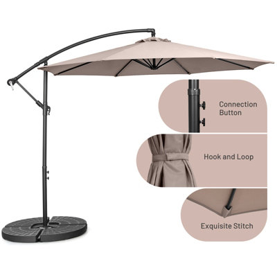 Costway 3 x 3m Patio Offset Umbrella Backyard Garden Cantilever Parasol w/ 8 Ribs - 8