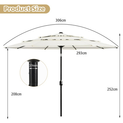 Costway 3 X 3M Patio Umbrella 3-Tier Double Vented Outdoor Crank Umbrella Market Table Umbrella