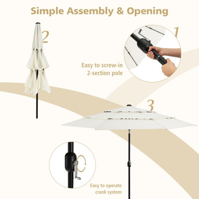 Costway 3 X 3M Patio Umbrella 3-Tier Double Vented Outdoor Crank Umbrella Market Table Umbrella - 8