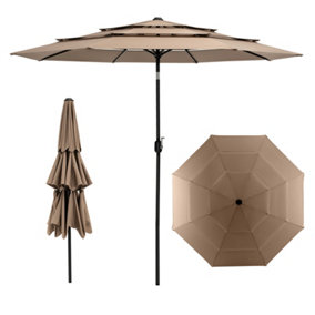 Costway 3 X 3M Patio Umbrella 3-Tier Double Vented Outdoor Crank Umbrella Market Table Umbrella