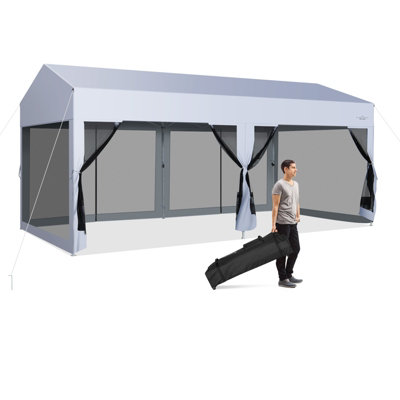Costway 3 x 6 m Pop-Up Canopy Party Tent Sidewalls Portable Garage Car Shelter Wheeled