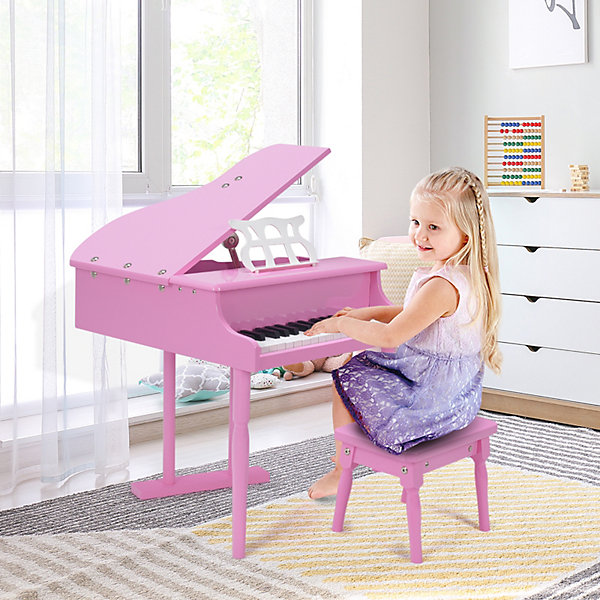 Costway 30-Key Kids Wooden Keyboard Mini Grand Piano with Costway 30-Key Kids Wooden Keyboard Mini Grand Piano with