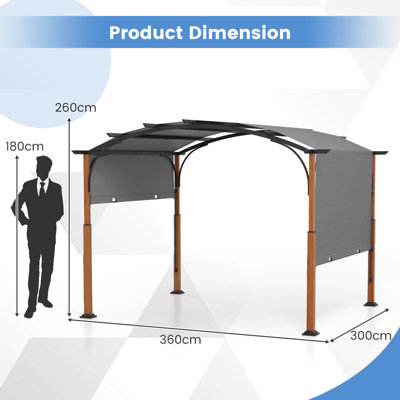 Costway 300 x 360cm Arched Patio Pergola w/ Retractable Canopy Outdoor Metal Gazebo - 3