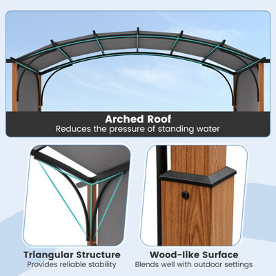 Costway 300 x 360cm Arched Patio Pergola w/ Retractable Canopy Outdoor Metal Gazebo - 8