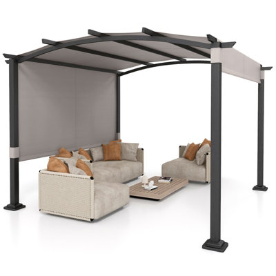 COSTWAY 305 x 305 cm Outdoor Pergola w/ Retractable Sunshade Canopy Arched Patio Garden Shelter