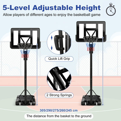 Costway 308 to 368cm Basketball Hoop Set w/Wheels & Free Secure Bag Indoor Outdoor - 6