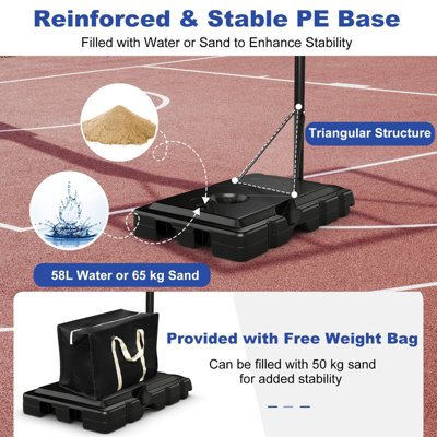 Costway 308 to 368cm Basketball Hoop Set w/Wheels & Free Secure Bag Indoor Outdoor - 8