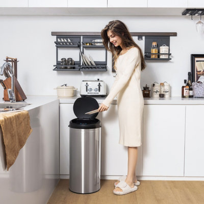 Costway 30L Automatic Trash Can Motion Sensor Garbage Bin with Stainless Steel Frame - 3