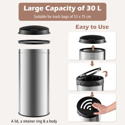 Costway 30L Automatic Trash Can Motion Sensor Garbage Bin with Stainless Steel Frame - 7