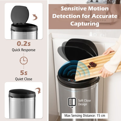 Costway 30L Automatic Trash Can Motion Sensor Garbage Bin with Stainless Steel Frame - 4