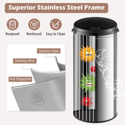Costway 30L Automatic Trash Can Motion Sensor Garbage Bin with Stainless Steel Frame - 8