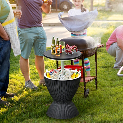 Costway 30L Patio Ice Cooler Outdoor All-weather Cool Bar Table w/ Extendable Tabletop