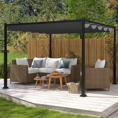 Costway 310x310cm Outdoor Pergola Modern Sunshade Pavilion Grill Gazebo w/ Retractable Canopy