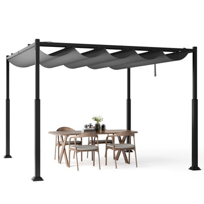 Costway 310x310cm Outdoor Pergola Modern Sunshade Pavilion Grill Gazebo w/ Retractable Canopy - 3