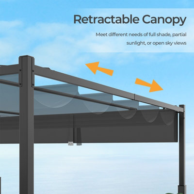 Costway 310x310cm Outdoor Pergola Modern Sunshade Pavilion Grill Gazebo w/ Retractable Canopy - 5