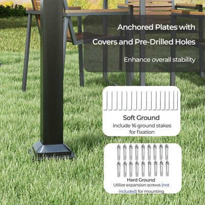 Costway 310x310cm Outdoor Pergola Modern Sunshade Pavilion Grill Gazebo w/ Retractable Canopy - 9