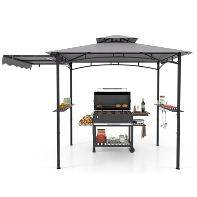 Costway 318 x 153 cm Grill BBQ Gazebo w/ Side Awning Outdoor Barbecue Canopy Grilling Shelter