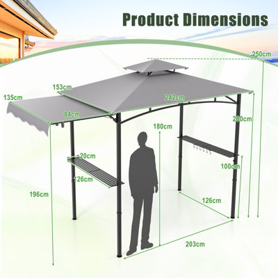 Costway 318 x 153 cm Grill BBQ Gazebo w/ Side Awning Outdoor Barbecue Canopy Grilling Shelter - 3