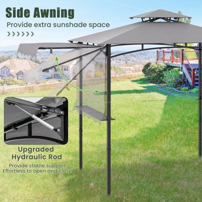 Costway 318 x 153 cm Grill BBQ Gazebo w Side Awning Outdoor Barbecue Canopy Grilling Shelter