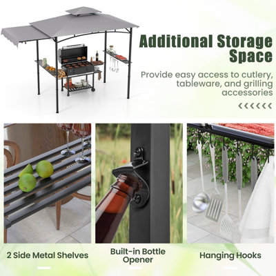Costway 318 x 153 cm Grill BBQ Gazebo w/ Side Awning Outdoor Barbecue Canopy Grilling Shelter - 7