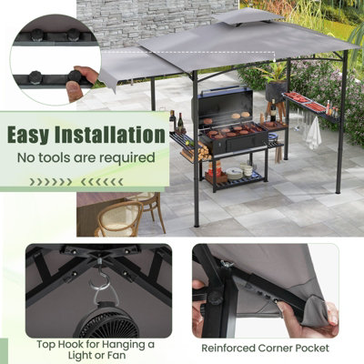 Costway 318 x 153 cm Grill BBQ Gazebo w/ Side Awning Outdoor Barbecue Canopy Grilling Shelter - 9