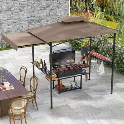COSTWAY 318 x 153 cm Grill Gazebo w/ Side Awning Outdoor Barbecue Canopy Tent-Coffee
