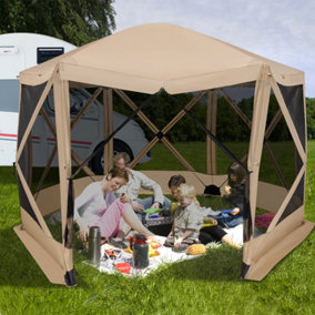 Costway 346 x 305 cm Pop-up Screen House Tent 6-Sided Camping Gazebo Instant Setup Hub Tent with Portable Carrying Bag