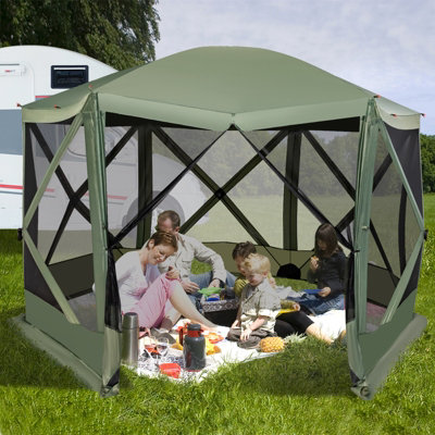 Costway 346 x 305 cm Pop up Screen House Tent 6 Sided Camping Gazebo Instant Setup Hub Tent with Portable Carrying Bag DIY at B Q