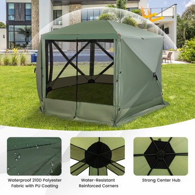 Costway 346 x 305 cm Pop up Screen House Tent 6 Sided Camping Gazebo Instant Setup