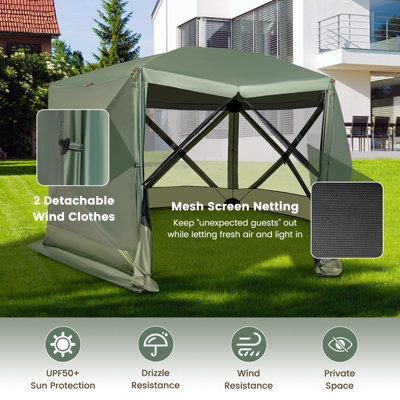 Costway 346 x 305 cm Pop up Screen House Tent 6 Sided Camping Gazebo Instant Setup