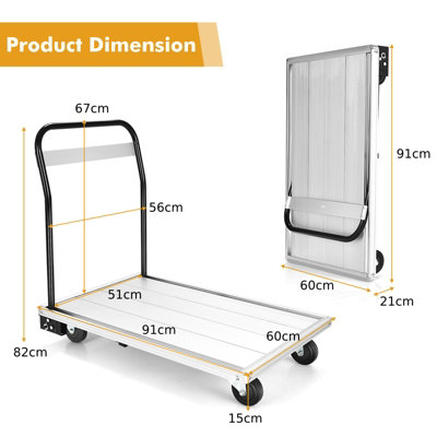 Costway 350kg Folding Platform Truck Heavy Duty Flat Bed Trolley with 4 TPR Wheels