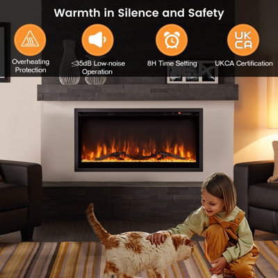 Costway 36 Inch Electric c Wall-Mounted Recessed Freestanding Fireplace - 6