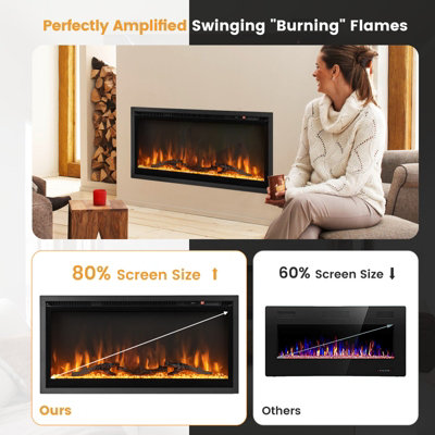 Costway 36 Inch Electric c Wall-Mounted Recessed Freestanding Fireplace - 7