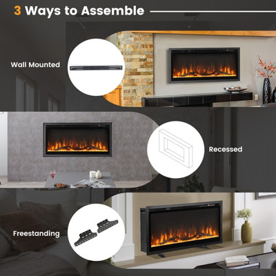 Costway 36 Inch Electric c Wall-Mounted Recessed Freestanding Fireplace - 8