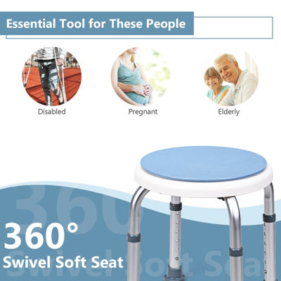 Costway 360 Rotating Shower Stool Shower Bath Chair 6 Height Setting W/ Anti-Slip Rubber Tips - 3