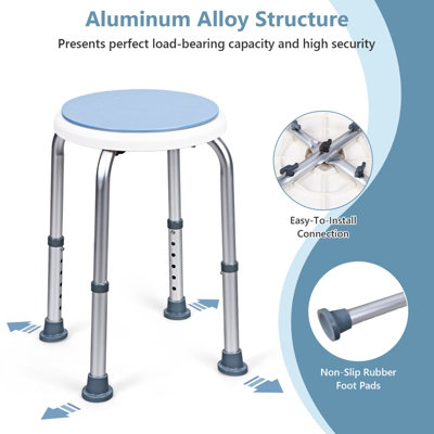 Costway 360 Rotating Shower Stool Shower Bath Chair 6 Height Setting W/ Anti-Slip Rubber Tips - 4